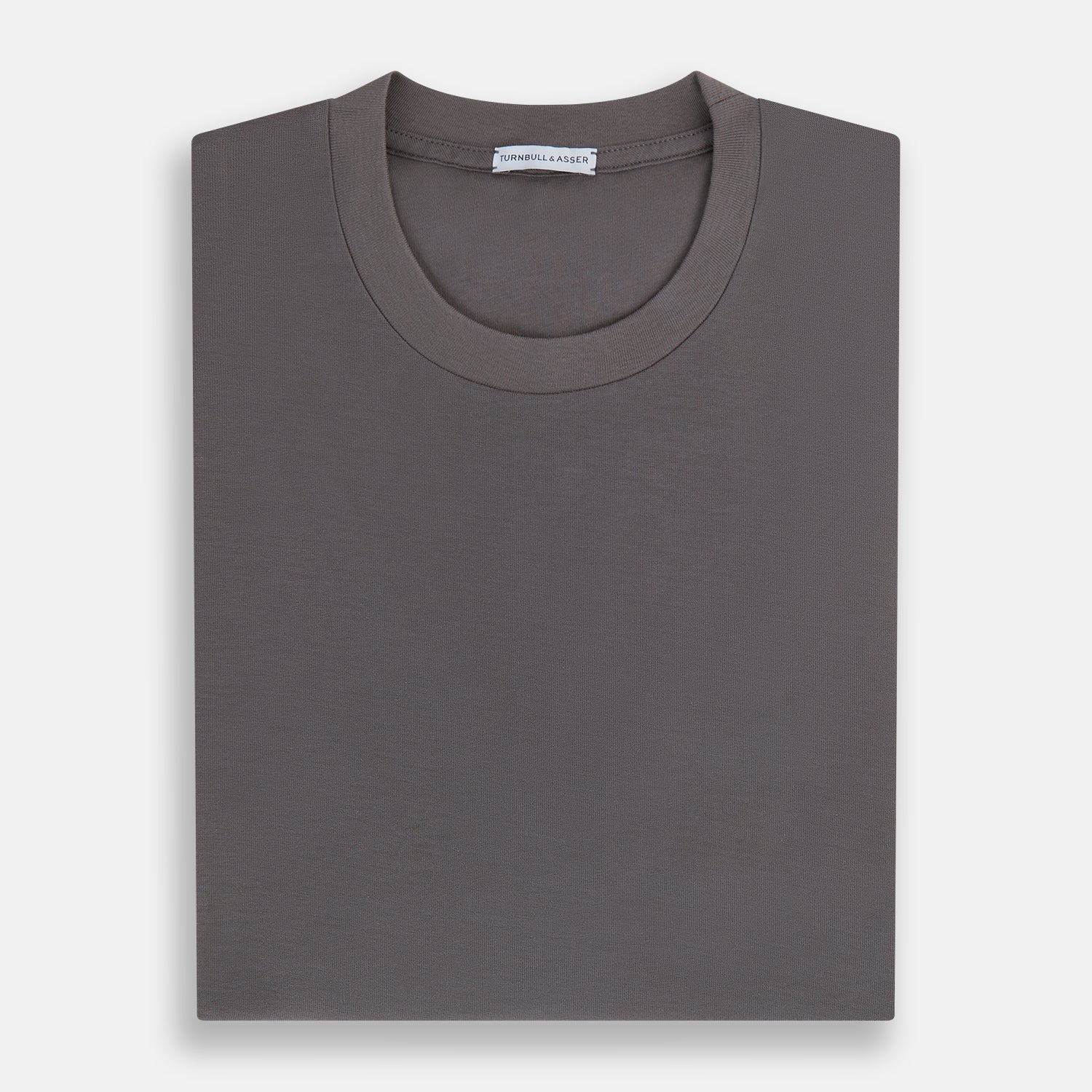 View 5 of product The Turnbull & Asser Shadow Grey Short-Sleeve T-shirt, featuring a classic crew neck and minimalist design with no visible logos, is laid flat on a white background—an ideal versatile staple for everyday wear.