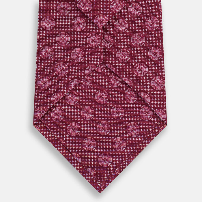 Burgundy Medallion Printed Silk Tie Image 2