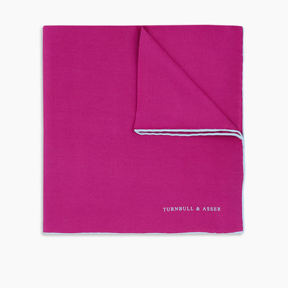 Fuchsia and White Piped Silk Pocket Square Image 2