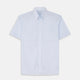 The Turnbull & Asser Pale Blue Stripe Cotton Weekend Fit Williams Shirt features short sleeves, a collar, a single chest pocket, and Italian cotton material, displayed on a plain white background.