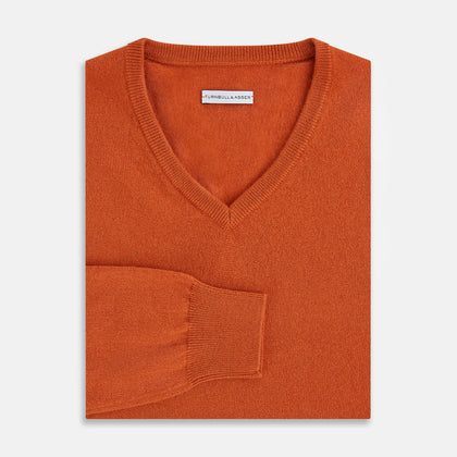 Rust Cashmere V-neck Jumper Image 3