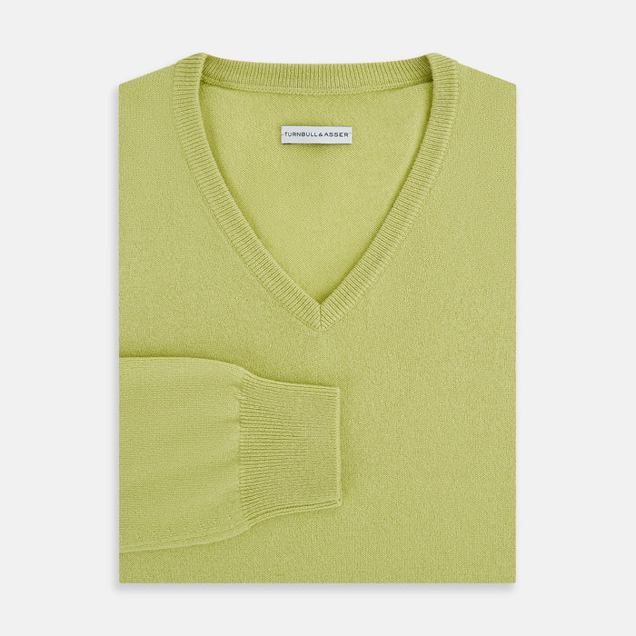 Melon Green Cashmere V-Neck Jumper Image 3