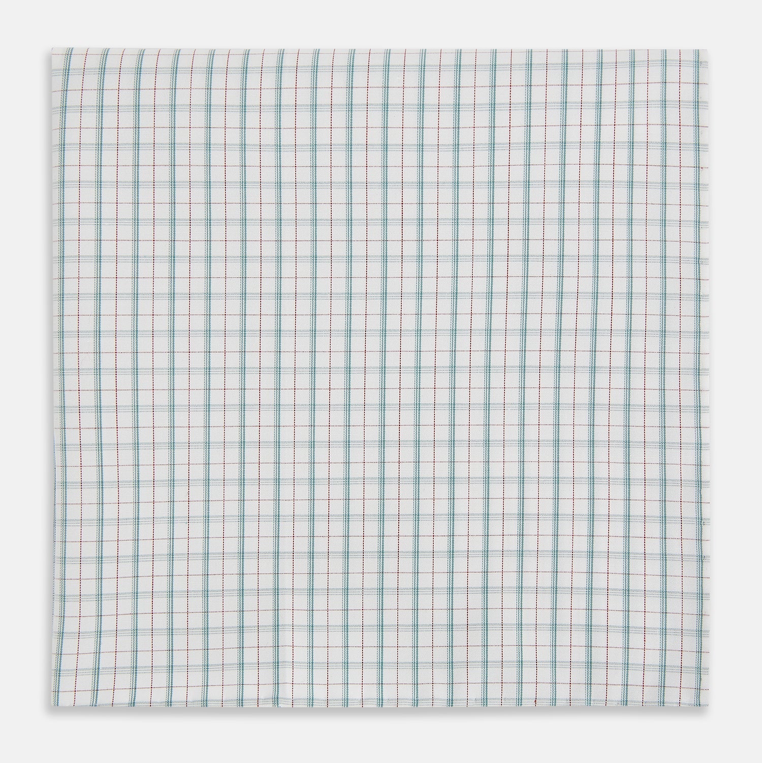 View 1 of product The Turnbull & Asser Green Multi Graph Check Hand-Rolled Handkerchief features a graph check pattern with thin colorful lines forming small squares, hand-rolled edges, and is laid flat against a white background.