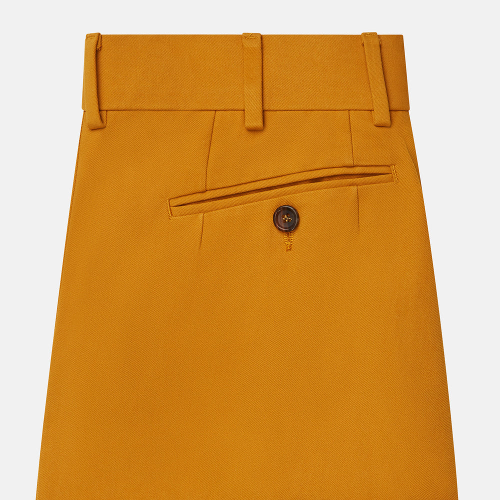 Turnbull & Asser Yellow James Trouser, made from Italian cotton with a matching belt, front crease, and straight fit cut, shown against a white background.