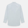 View 3 of product The Blue Grid Check Mayfair Shirt by Turnbull & Asser is a long-sleeve, button-up shirt with a T&A collar, crafted from organic cotton in a light and dark blue grid pattern, shown flat against a white background.
