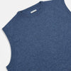 View 7 of product Turnbull & Asser’s Pacific Blue Cashmere Round Neck Vest features a sleeveless design with ribbed collar, armholes, and hem, showcased against a plain white background.