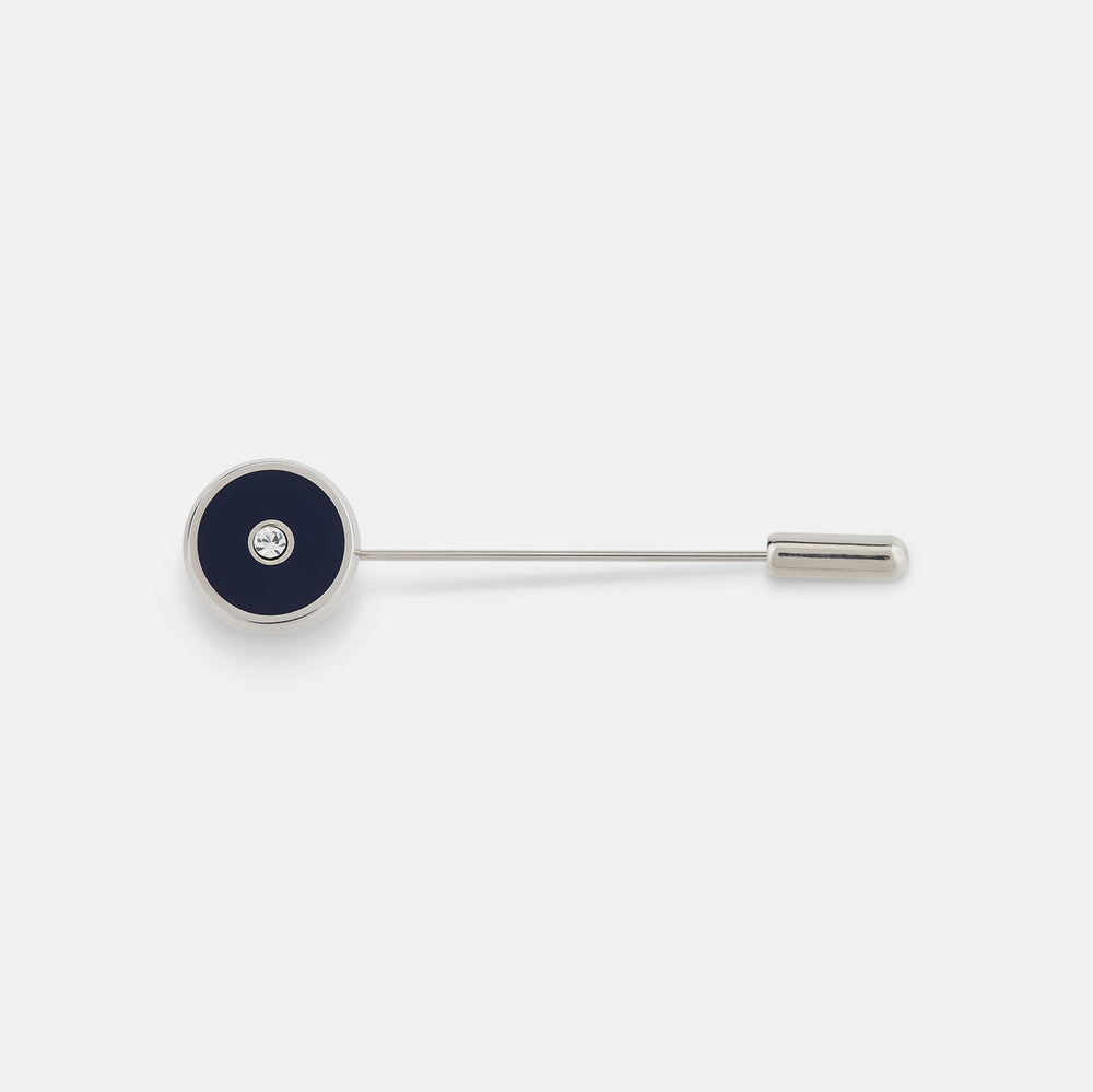 The Turnbull & Asser Navy Gemstone Lapel Pin is a sterling silver accessory with a circular navy gemstone head, shown on a plain white background.