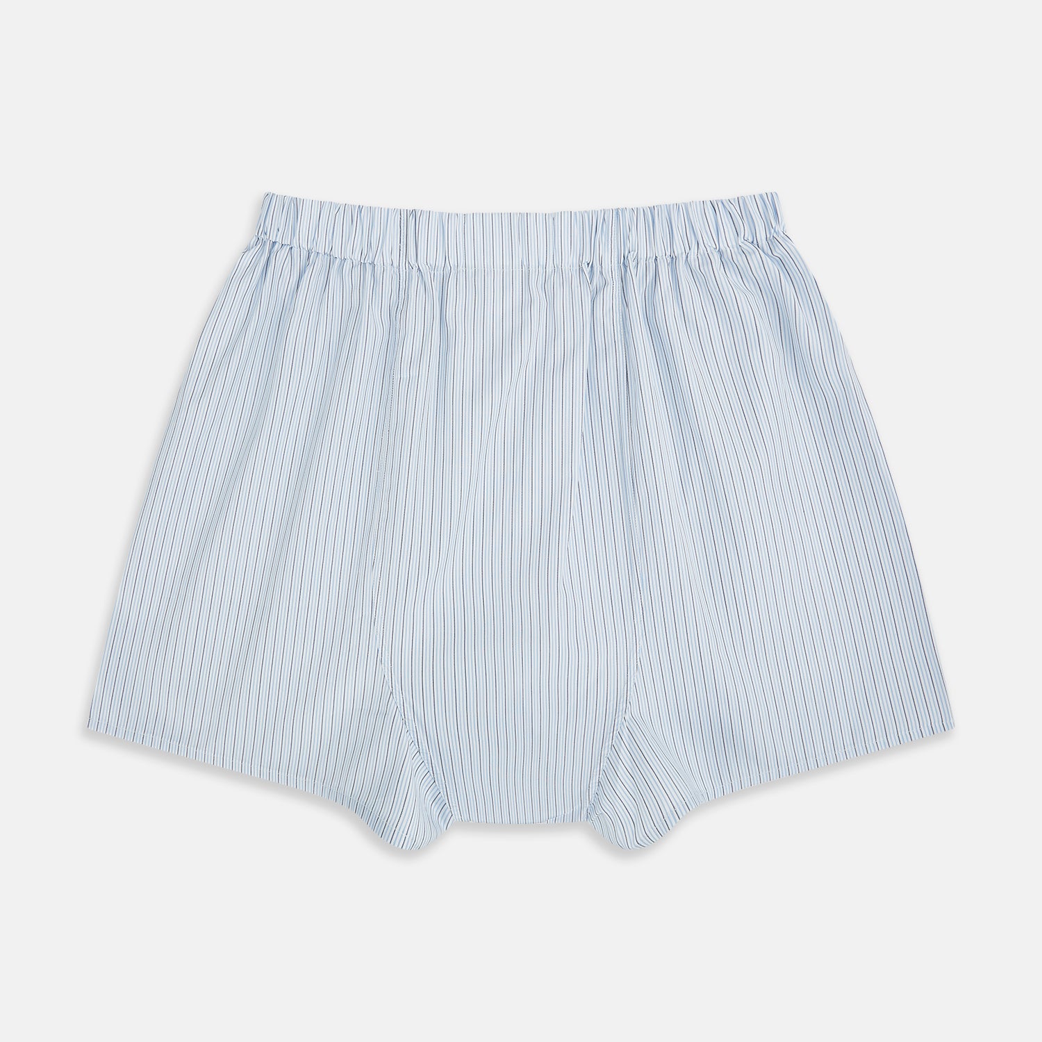 View 2 of product Light Blue Multi Stripe Godfrey Boxer Shorts by Turnbull & Asser, crafted from premium Italian cotton with an elastic waistband, shown laid flat on a white background.