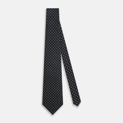 Navy and White Circle Silk Tie Image 1