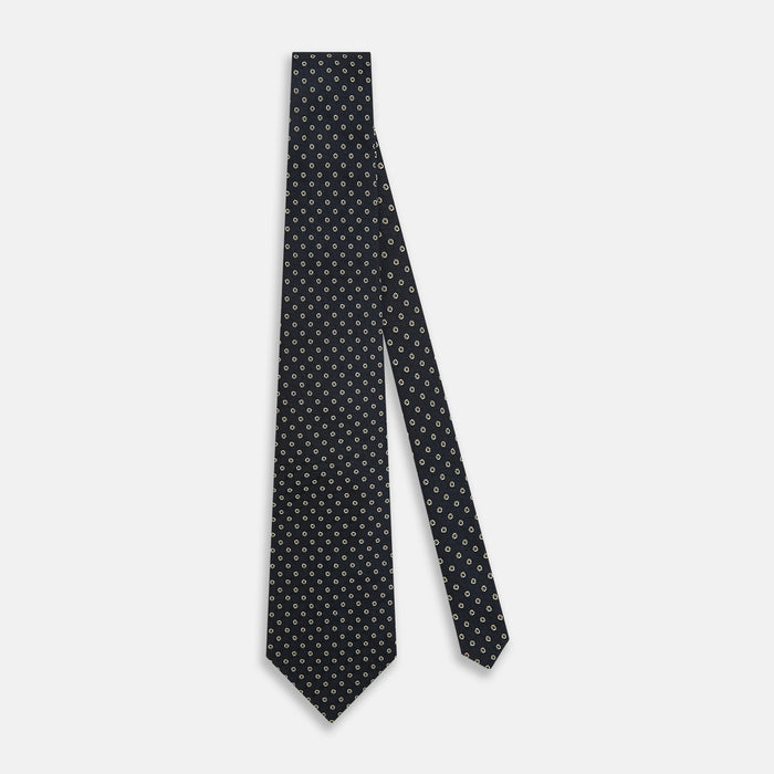 Navy and White Circle Silk Tie Image 1