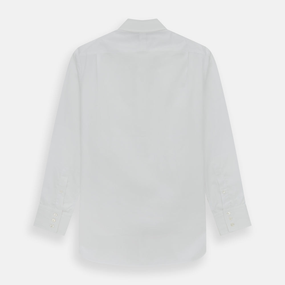 The Turnbull & Asser Tailored Fit Plain White Cotton Shirt features a classic kent collar and 3-button cuffs, displayed against a white background.