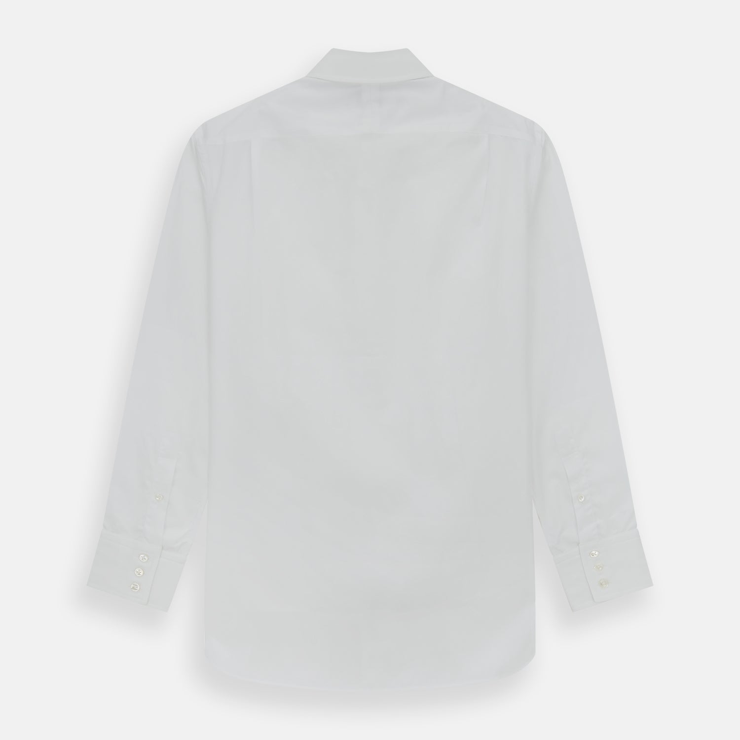 View 5 of product The Turnbull & Asser Tailored Fit Plain White Cotton Shirt features a classic kent collar and 3-button cuffs, displayed against a white background.