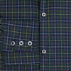 View 4 of product The Turnbull & Asser Navy and Khaki Tartan Windsor Shirt features a long-sleeve button-up design with a Windsor collar and buttoned cuffs, showcasing British craftsmanship in a classic tartan pattern.
