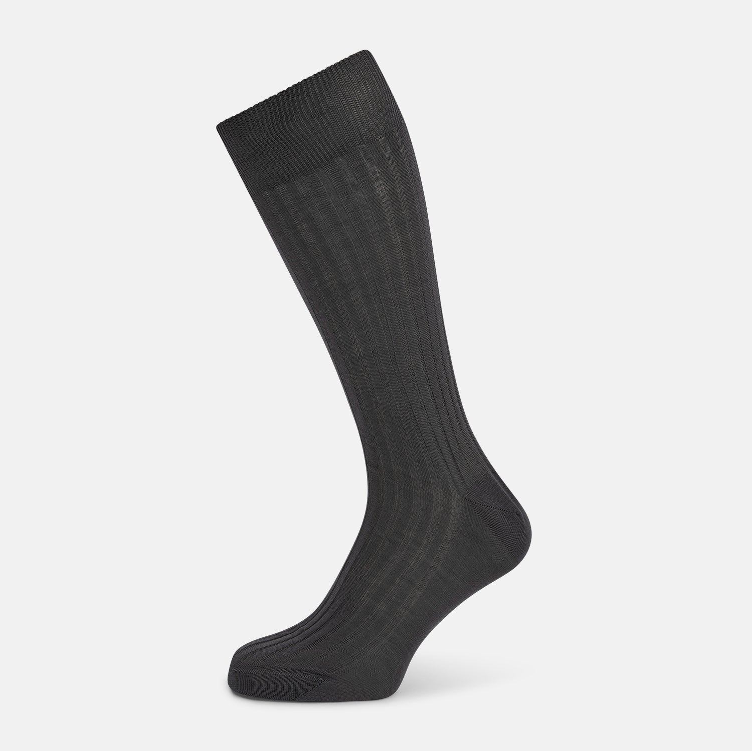 View 1 of product A single Concrete Mid-Length Sock by Turnbull & Asser, crafted from mercerised Egyptian cotton for refined comfort, is shown upright on a white background with the toe pointing left and the cuff at the top.