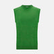 The Turnbull & Asser Grass Green Cashmere Round Neck Vest is a sleeveless knit with ribbed edges, shown here against a plain white background.