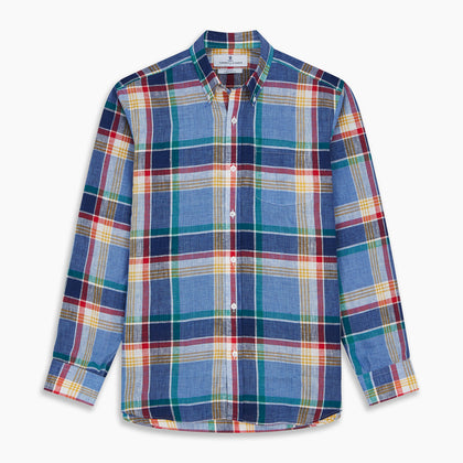 Blue Multi Check Linen Weekend Fit Suffolk Shirt Image 5