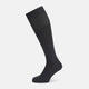 The Turnbull & Asser Steel/midnight Polka Dot Long Sock is shown in dark gray over the calf, displayed from the side on a white background with downward toe and ribbed top for a snug fit.