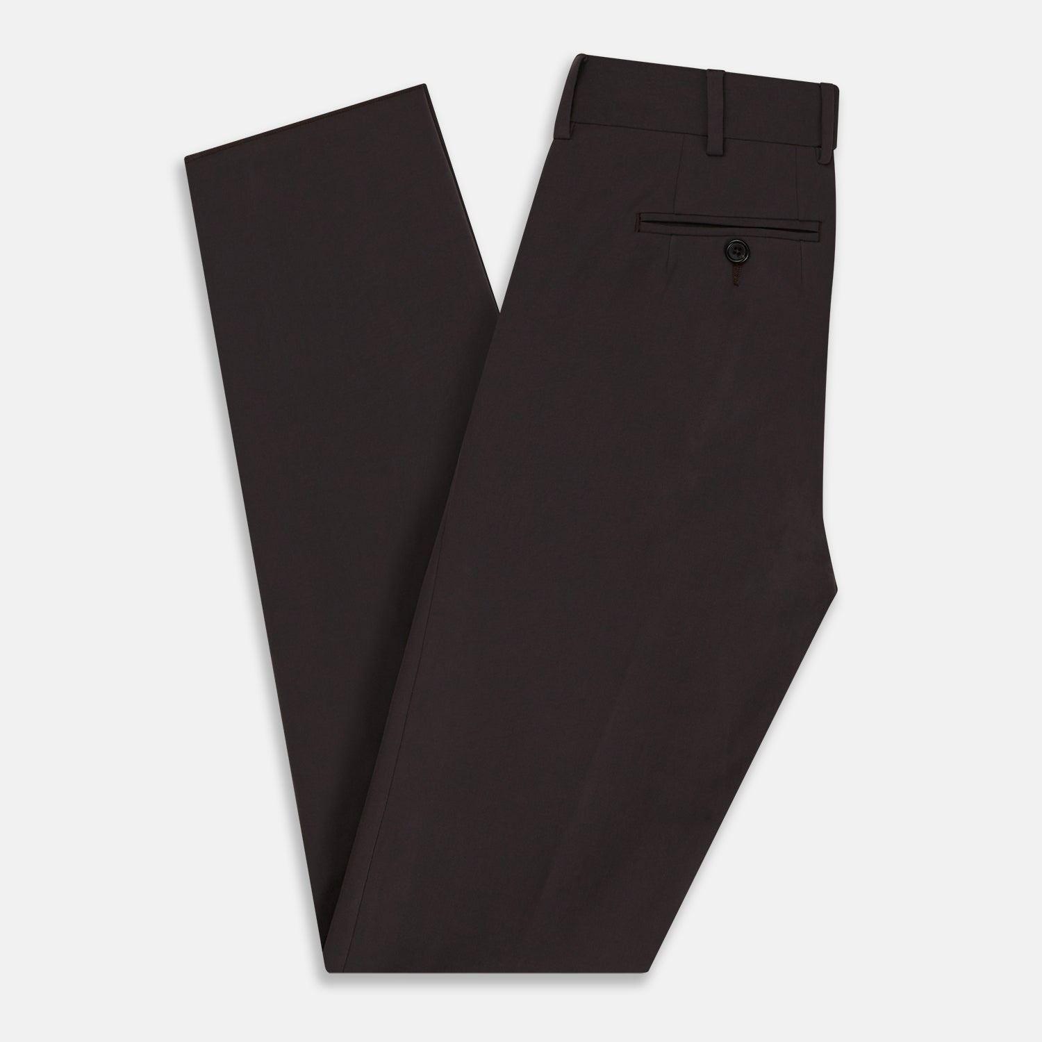 View 5 of product The Turnbull & Asser Brown James Trouser in a straight fit features Italian cotton, belt loops, side pockets, and a front zipper with button closure, displayed on a plain white background.