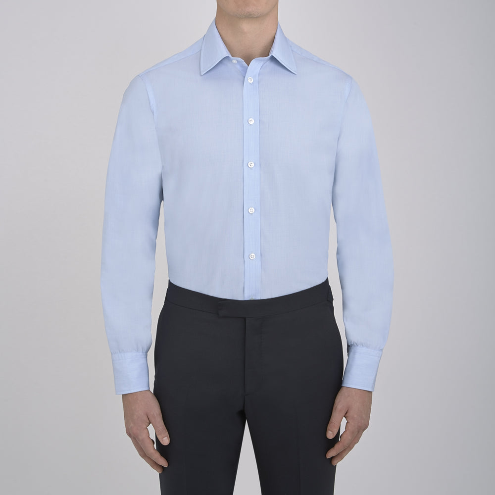 A Grey Cashmere Blend Shirt by Turnbull & Asser with a T&A collar and 3-button cuffs is neatly folded, showing its label, on a plain white background.
