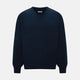 The Turnbull & Asser Navy Cashmere Round Neck Jumper for men is shown against a white background, featuring long sleeves, a relaxed fit, and ribbed cuffs, hem, and collar for an effortlessly elegant look.
