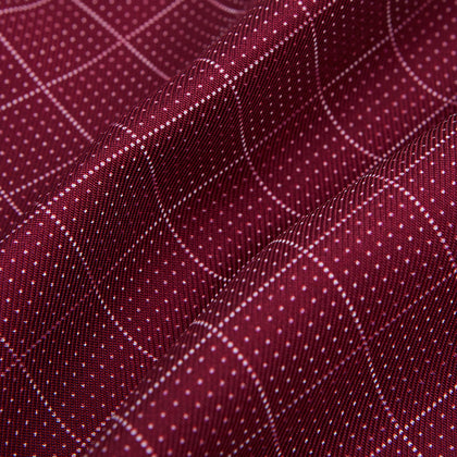Burgundy Dotted Check Pattern Printed Silk Cravat Image 3