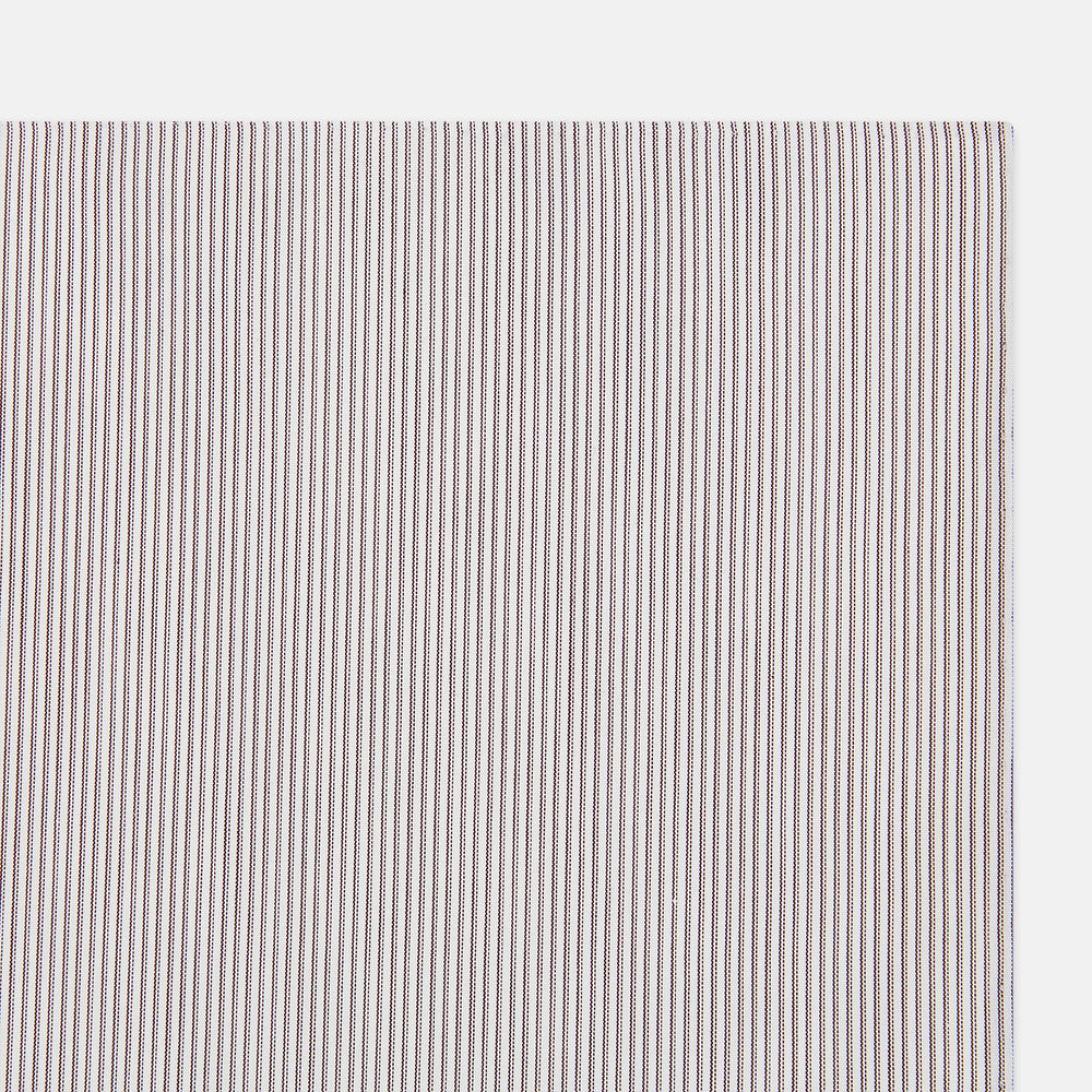 A neatly folded Turnbull & Asser Brown Double Hairline Stripe Hand-Rolled Handkerchief features thin, vertical brown stripes and delicate hand-rolled edges, displayed on a plain background.