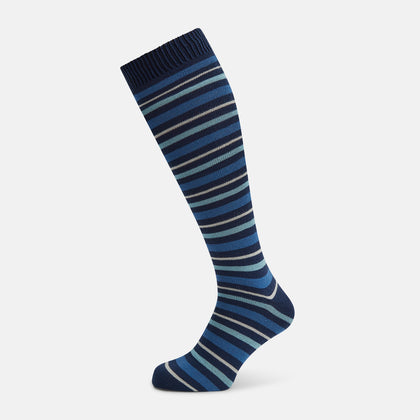 Azzurro Striped Merino Wool Long Socks