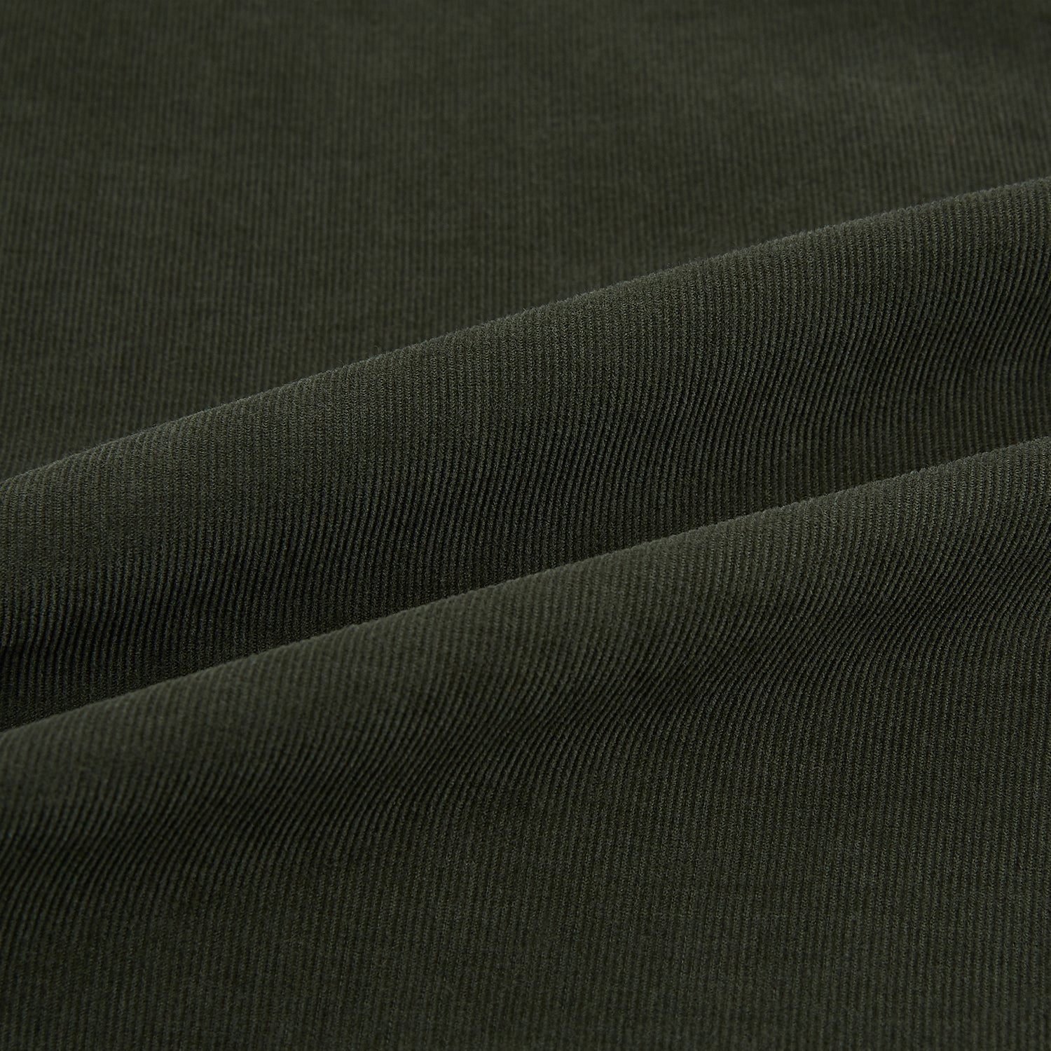 View 7 of product The Turnbull & Asser Olive Corduroy Hampstead Overshirt for men features a collar, long sleeves, left chest pocket, and two zippered side pockets, shown laid flat on a white background.