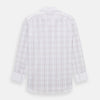View 3 of product The Turnbull & Asser Purple Multi Plaid Check Shirt features a spread collar, double cuffs, and a fitted silhouette. Its bold plaid pattern and contrast collar add a modern touch to classic British style. Displayed on a plain white background.