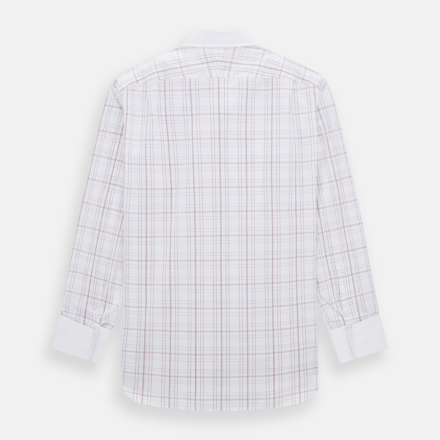 View 3 of product The Turnbull & Asser Purple Multi Plaid Check Shirt features a spread collar, double cuffs, and a fitted silhouette. Its bold plaid pattern and contrast collar add a modern touch to classic British style. Displayed on a plain white background.