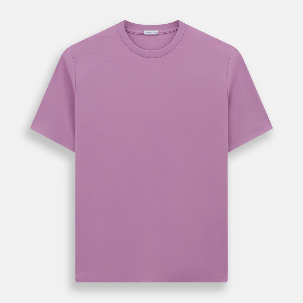 The Turnbull & Asser Mulberry Short-Sleeve T-shirt, shown on a white background, features a crew neck and clean lavender design with no logos or patterns, making it an ideal choice for everyday wear.