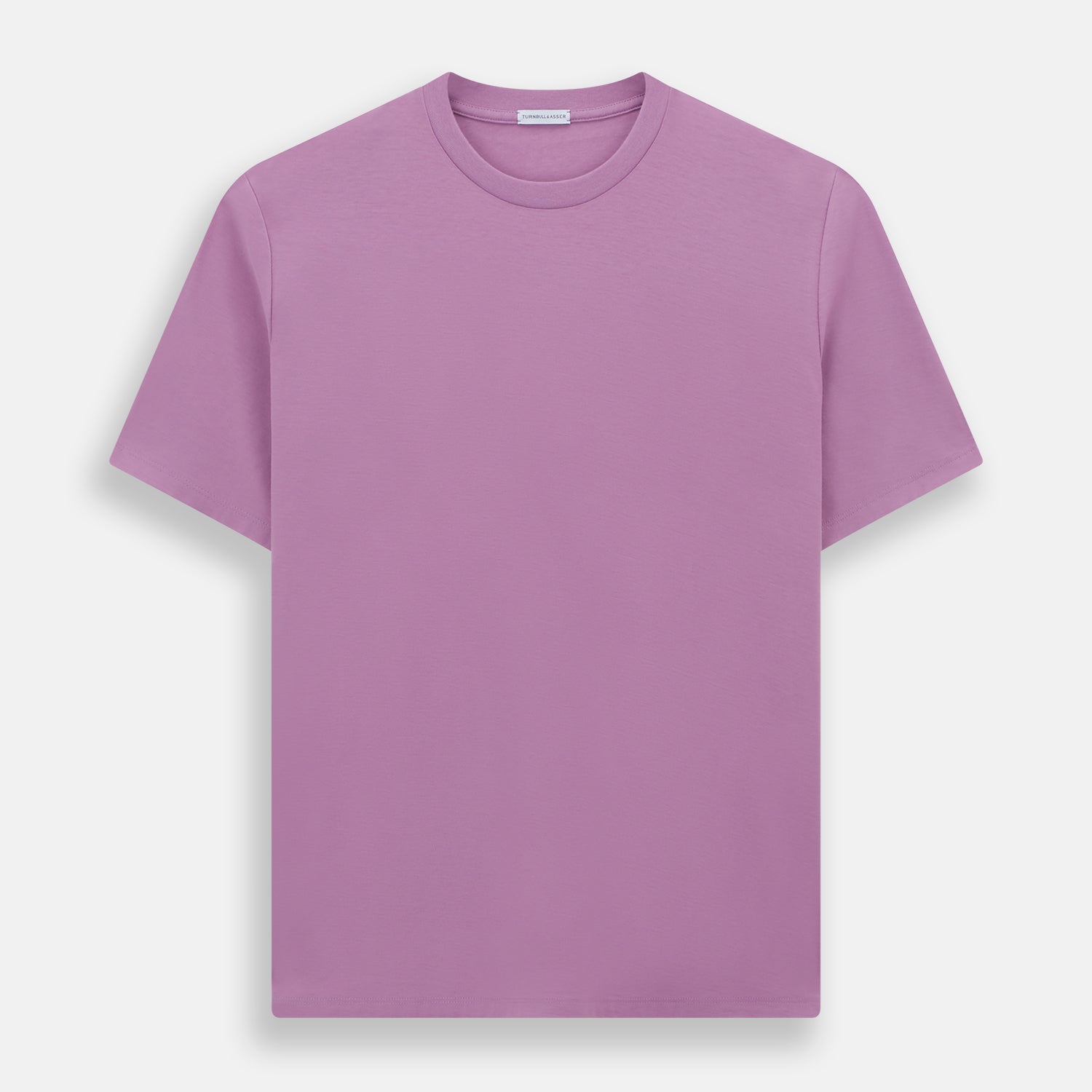 View 1 of product The Turnbull & Asser Mulberry Short-Sleeve T-shirt, shown on a white background, features a crew neck and clean lavender design with no logos or patterns, making it an ideal choice for everyday wear.