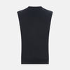 View 3 of product The Turnbull & Asser Dark Green Melange Cashmere V-Neck Vest features a sleeveless design and ribbed hem, offering a refined look, showcased on a plain white background.