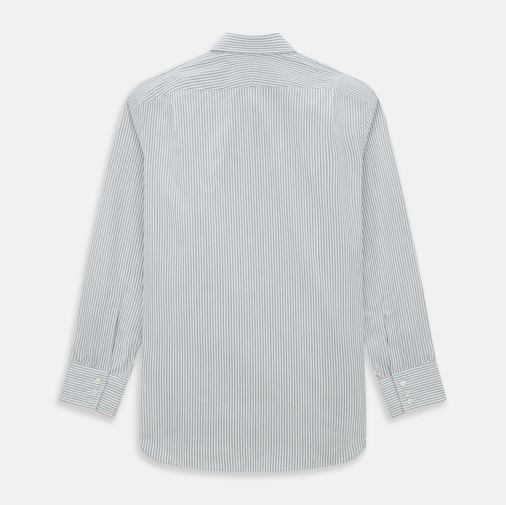 A Forest Green with Multicoloured Music Stripe Mayfair Shirt by Turnbull & Asser, featuring long sleeves, a signature T&A collar, and buttoned cuffs, laid flat on a white background.