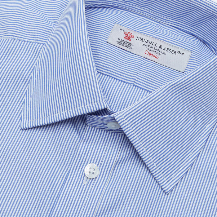 Blue Fine Bengal Stripe Shirt with T&A Collar and 3-Button Cuffs Image 1