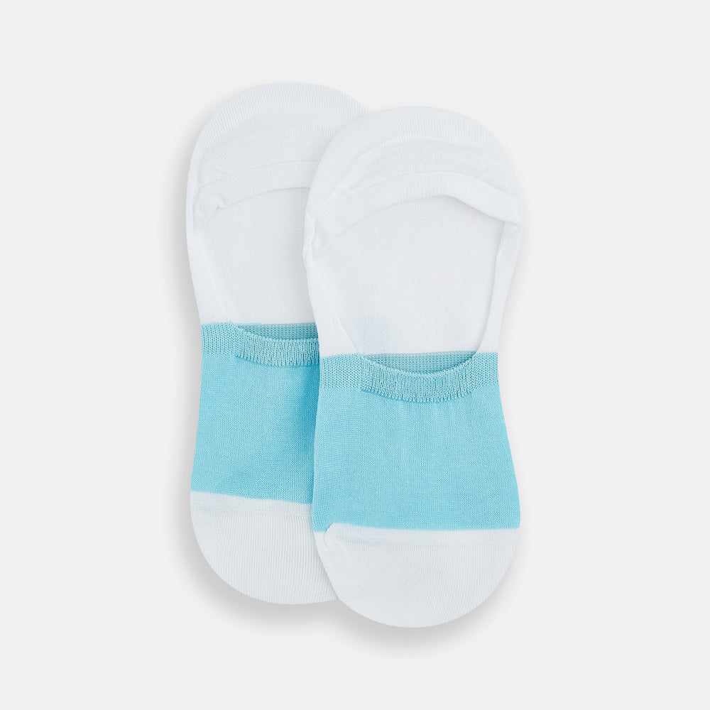 A single Turnbull & Asser White No-Show Sock, low-cut with a light blue front and white heel, displayed against a plain white background.