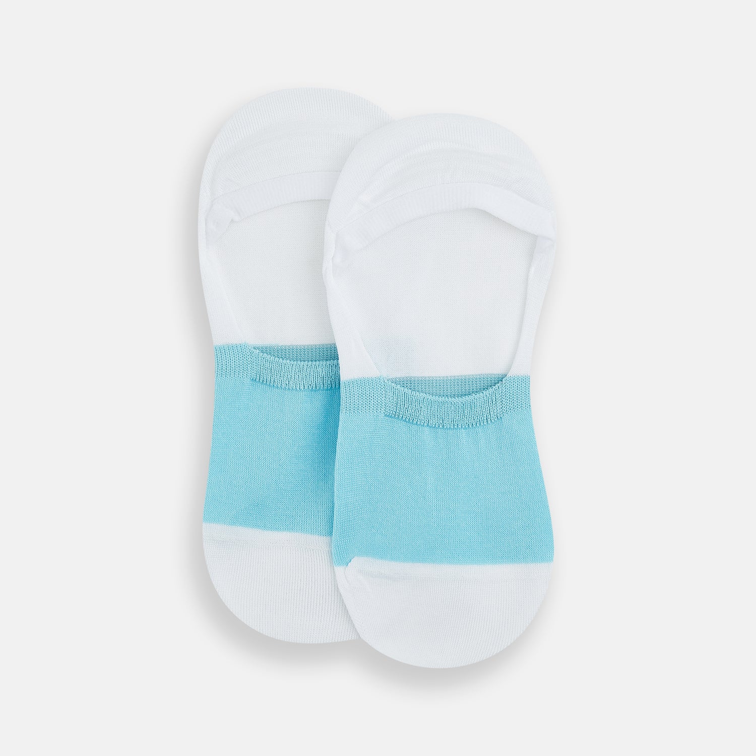 View 2 of product A single Turnbull & Asser White No-Show Sock, low-cut with a light blue front and white heel, displayed against a plain white background.