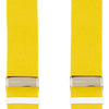 View 2 of product Turnbull & Asser's Golden Adjustable Felt Braces: two bright yellow fabric straps with silver clips and white leather loops, arranged vertically on a plain white background.