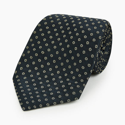 Navy and White Circle Silk Tie Image 4