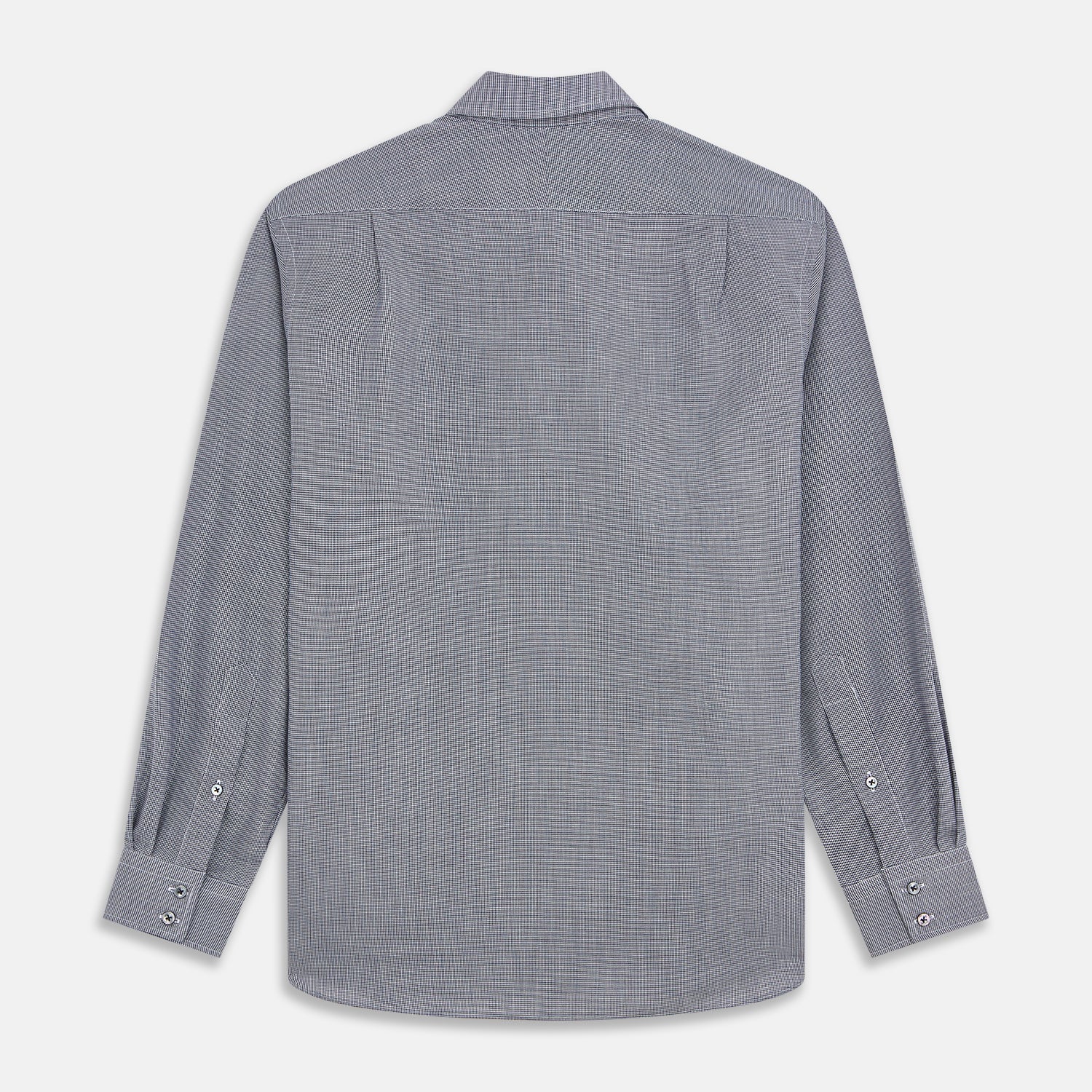 View 5 of product The Turnbull & Asser Navy Houndstooth Wool Tailored Fit Shelton Shirt features a classic collar, buttoned cuffs, and a refined tailored fit, shown laid flat on a white background.