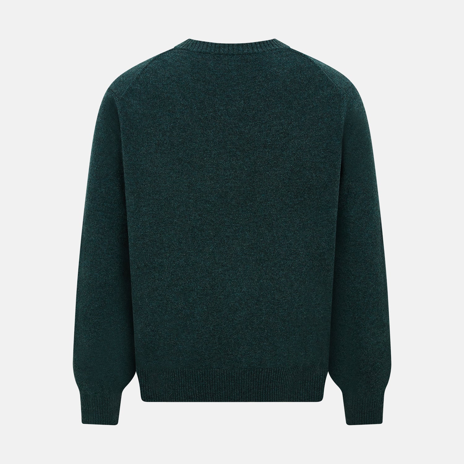 View 3 of product Turnbull & Asser’s Green Melange Cashmere Cardigan features a V-neck, long sleeves, ribbed cuffs and hem, two front pockets, and a button-up front—an essential knitwear piece shown against a white background.