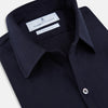 View 2 of product The Navy Twill Windsor Shirt by Turnbull & Asser features long sleeves, a button-up front, British craftsmanship, and a refined Windsor collar, shown in dark navy on a plain white background.