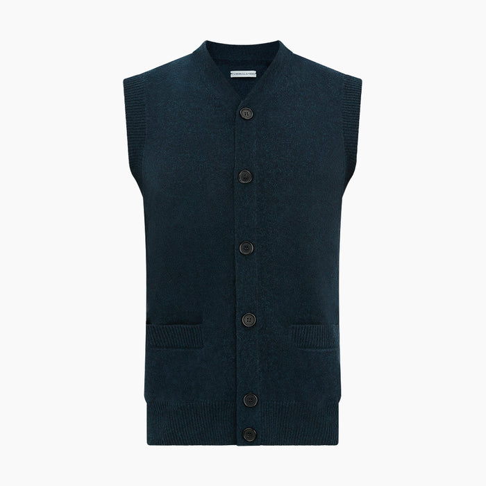 Dark Green Melange Cashmere Sleeveless Cardigan Image 3