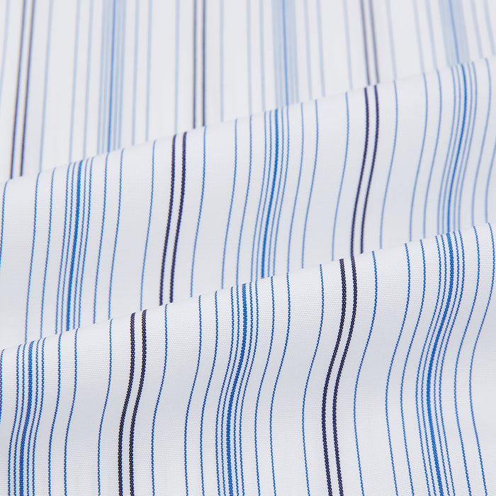 Navy and Blue Multi Stripe Shirt with Contrast Collar and Double Cuffs Image 5