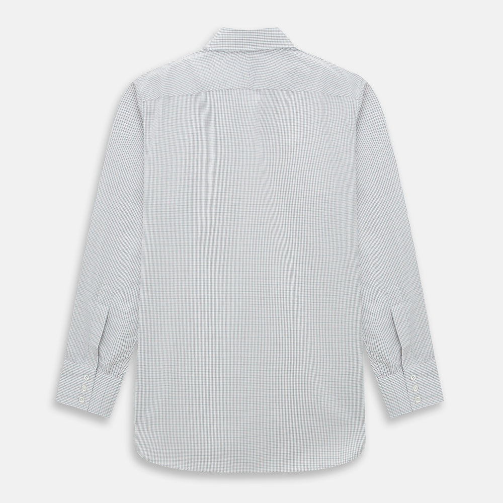 A long-sleeved, button-down BURGUNDY AND GREEN DOUBLE GRID CHECK WESTMINSTER SHIRT by Turnbull & Asser, featuring a classic collar and elegant check pattern—an outstanding piece of British craftsmanship.