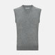 Turnbull & Asser's Grey Melange V-neck Cashmere Vest features classic ribbed trim at the neck, armholes, and hem—an elegant addition to any gentleman’s wardrobe, shown here against a plain white background.