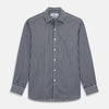 View 1 of product The Turnbull & Asser Navy Multi Stripe Weekend Fit Wool Shirt features a Derby collar, 1 button cuffs, and bold multicolored stripes, shown laid flat on a plain background.