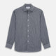 The Turnbull & Asser Navy Multi Stripe Weekend Fit Wool Shirt features a Derby collar, 1 button cuffs, and bold multicolored stripes, shown laid flat on a plain background.