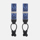 Two Jacquard Silk Paisley Braces by Turnbull & Asser, featuring a blue paisley pattern with black leather ends and silver hardware, displayed side by side on a white background.