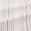 View 6 of product The Purple and Rose Multi Stripe Mayfair Shirt by Turnbull & Asser features thin blue, red, and gray stripes on white, a classic collar, and long sleeves. This British design is displayed on a plain white surface.